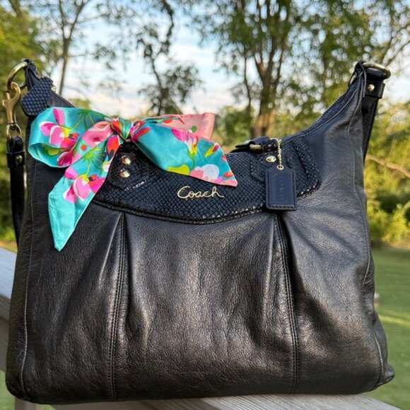 Coach Ashley(F20104) Black Leather w/Python Embossed Trim Tote/Shoulder Bag(EUC) - Picture 3 of 17